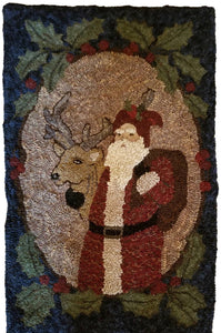 Santa and Friend with Primitive Holly Twig Border (#34)