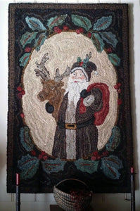 Santa and Friend with Primitive Holly Twig Border (#34)