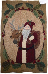 Santa and Friend with Primitive Holly Twig Border (#34)