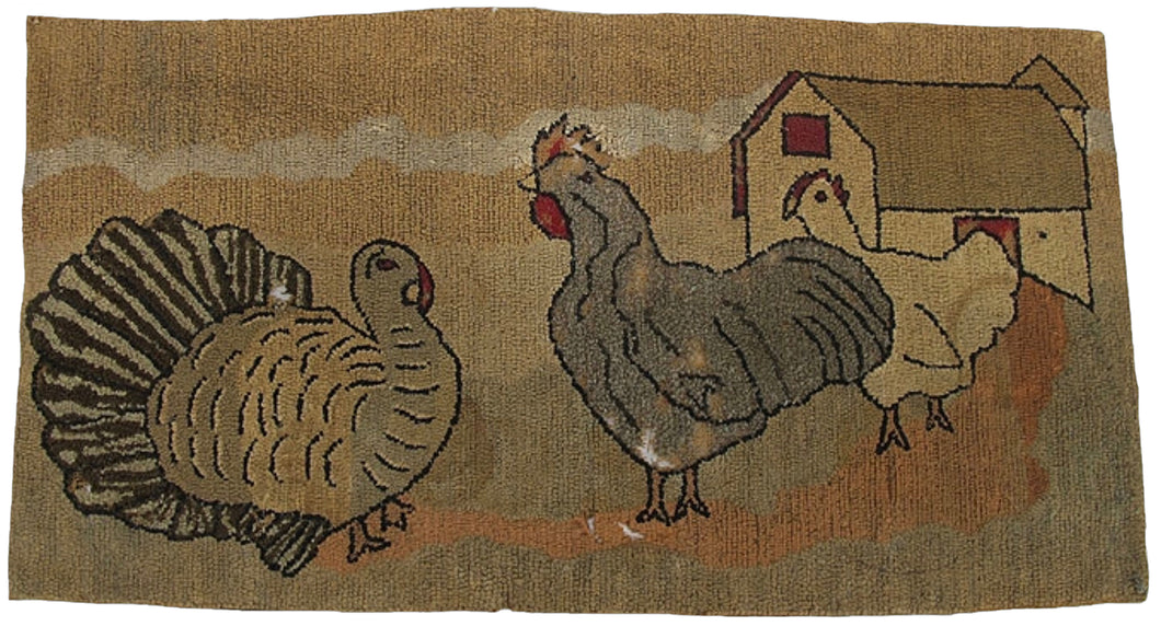 Turkey, Rooster and Hen in Barnyard (#520)