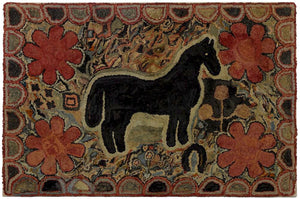 Primitive Horse in Clamshell Border (original) (#413)